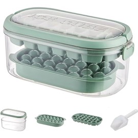 Bandeja De Cubitos De Hielo Con Tapa Y Cubo De Hielo, 28 Moldes De Hielo Y 26 Cubitos De Hielo En Miniatura, Cubo De Hielo Con Tapa Y Asa Y Pala De Hielo (Verde)