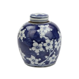 Blue and White Cherry Blossom Porcelain Ginger Jar 6"