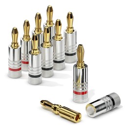 sonero Bananenstecker 8er-Set, für alle Lautsprecherkabel mit einem Durchmesser bis max. 6mm², 8 Stück mit Farbcodierung (4x rot, 4x schwarz), 24k vergoldet
