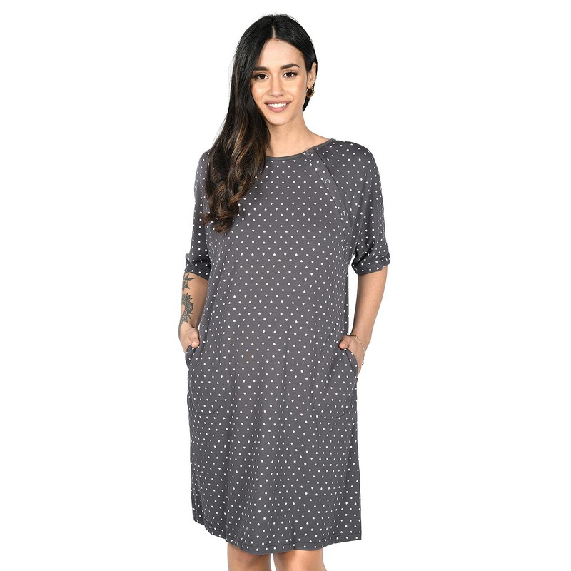MijaCulture 3-in-1 Birth Dress Nursing Nightdress Maternity Nightdress 4128, Graphite