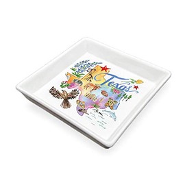Boston International State Collection Ceramic Square Plate/Caddy, 6 x 6-Inches, Texas