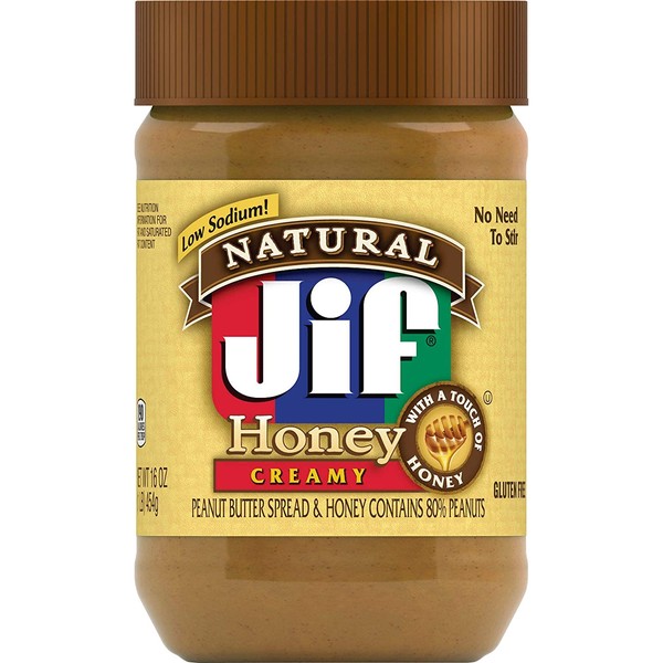 Jif Natural Creamy Peanut Butter with Honey, 16 Ounces, 7g (7% DV) of Protein per Serving, Smooth, Creamy Texture, No Stir Natural Peanut Butter