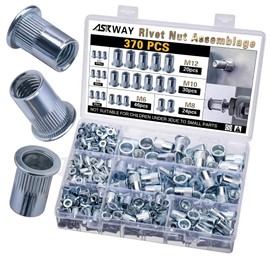 ASKWAY Rivet Nuts 370PCS, Metric Thread Rivet Nut Assembly Kit, Carbon Steel Rivet Nuts, Suitable for Automotive, Furniture Decoration, Sheet Metal Assembly and Industrial Products