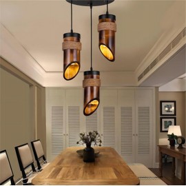 LIGHTLAND 12 Inch 3-Lights Rustic Style Bamboo Pendant Light, Retro Bamboo Hanging Light, Zen Tea Room Pendant Light, Pendant Light for Dining Room (Pack of 1)
