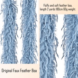 MehelloFeather Faux Feather Boa 2-Yard Yarn-Based Elegant Vegan Boa for Weddings DIY Crafts Lightweight Featherless Boa (Blue)