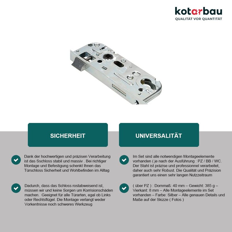 KOTARBAU Mortice Lock 90/40 mm for Profile Cylinder Universal PZ