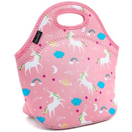 FlowFly Neoprene Lunch Tote Insulated Thermal Reusable Lunch Bag Box for Boys Men with Zipper,Unicorn