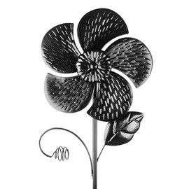 Ideen mit Herz Metal Windmill | for the Garden | Black | Wind Chime | Garden Decoration | Ideal for Painting and Further Decorating (Design 6 | Diameter 18 cm | Height 50 cm)