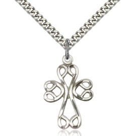 Bliss Sterling Silver Scroll Cross Medal Pendant Necklace 24" Chain GiftBox