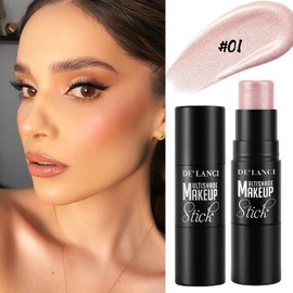 2023 3-in-1 Cream Highlighter Stick with Integrated Brush, Waterproof and Durable Highlighter Makeup Pen, Mixable Eyes, Face, Body, Creamy Shimmer Pen for All Skin Tones, Elf