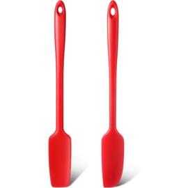 2 Pieces Long Handle Silicone Jar Spatula Non-Stick Rubber Scraper Spatula Silicone Scraper for Jars, Smoothies, Blenders Cooking Baking Stirring Mixing Tools (Red)