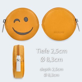 MANAGE Smiley Wallet with Key Ring - Includes Gift Box - Mini Wallet for Women and Children - Key Case Women's Leather Yellow, Wink Smiley, coin purse