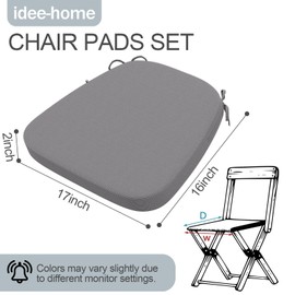idee-home Chair Cushions for Dining Chairs Set 4, D-Shaped Kitchen Chair Cushions Pads Corduroy with Ties, Removable Seat Pads, 17 x 16 Inches, Light Grey