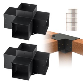 VEVOR 4-Way Pergola Bracket Kit, 6"x6" 2-Pack Heavy Duty Corner Brackets for Wood Beams, DIY Post Base Hardware with Easy Installation for Outdoor Gazebo Patio Log Cabin