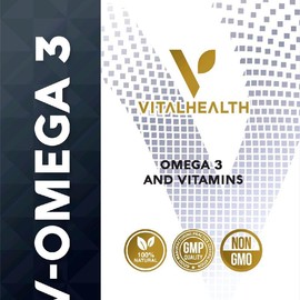 VitalHealth V-Omega 3 The Brain Skin & Heart Nourisher - 90 Soft Gels with 700mg Essential Fatty Acids for Cognitive Clarity & Cardiovascular Health