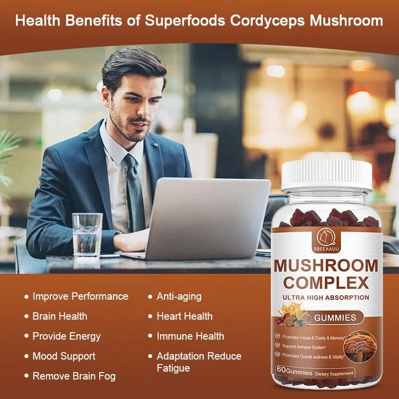 Mushroom Extract Complex Gummies Lions Mane Chaga Reishi Focus Memory