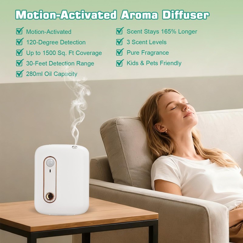 Waterless Diffuser for Essential Oil, Motion Activated Scent Air Machine