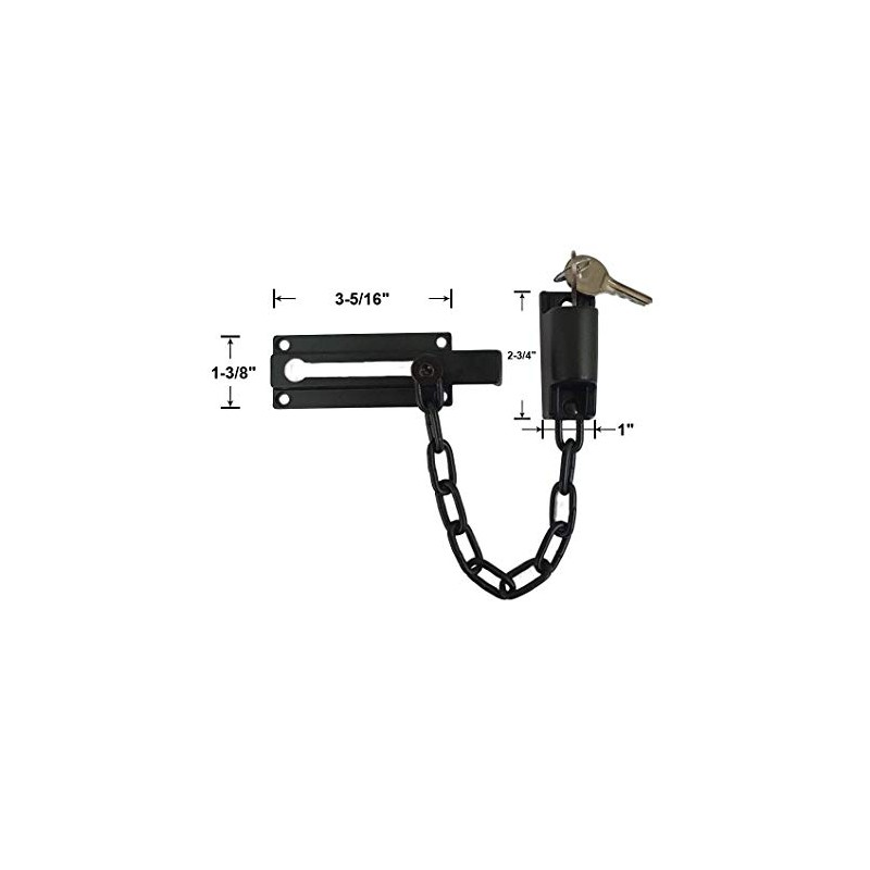 QCAA Keyed Chain Door Lock, Die Cast Construction, Matte Black,