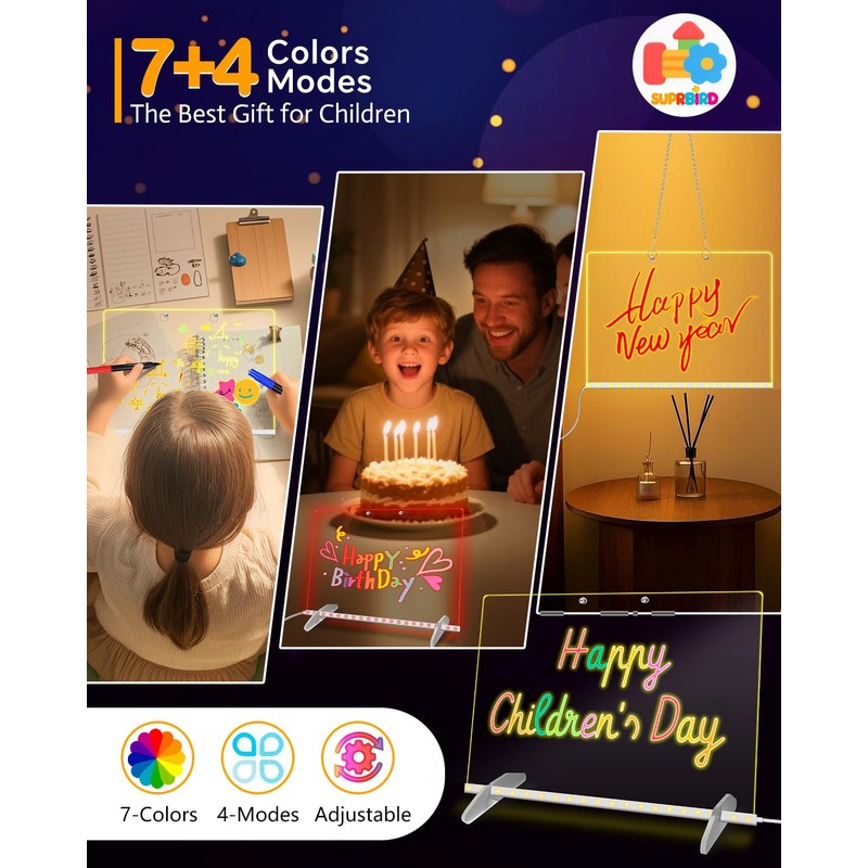 LED Note Board with 7 Colors - 13.8"x10" Acrylic Dry