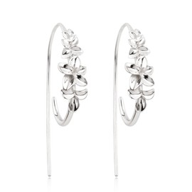 Flower Cluster Threader Earrings Handmade Solid Sterling Silver Lightweight Pull Through Hoop Earrings for Women