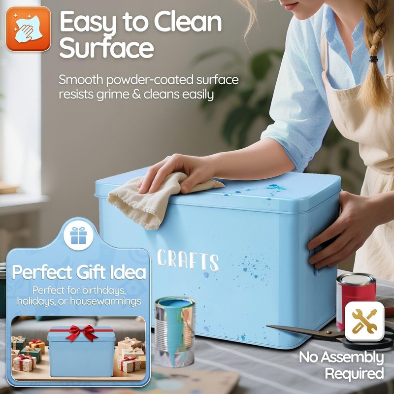 Flexzion Tin Storage Box with Removable Tray, 13 Inch Seed