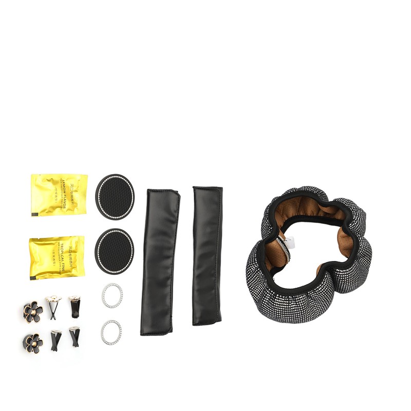 Bling Car Accessories Set Rhinestone Steering Wheel Cover Coaster Starter