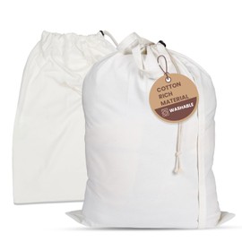 LFH Home Cotton Canvas Extra Large Laundry Bag with Handle, Heavy Duty Drawstring Closure Washable Laundry Bags School Travel, Home, Hotel, College Dorm, Organizer Sack, Toys Clothes 28x36-White