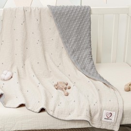 Bearmoss Baby Blanket 30x40inch, Soft Nursery Crib Blankets with Muslin Cotton Front and Dotted Fleece Back for Unisex Baby Girls Boys Newborns Toddlers (Cute Bud)