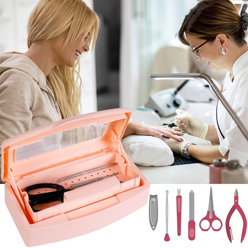 Gusnilo Sterilizer Box Nail Tool Barbicide Disinfectant Jar Plastic Disinfectant