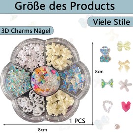 Nail Charms, 3D Butterfly Charms Nägel, Viele Stile Nägel Deko, Nail Art Deko, Nagel Steine, Nagelschmuck, Mit Transparenter Kunststoff-Box in Blumenform, für Nagel Dekoration(1 Stück)