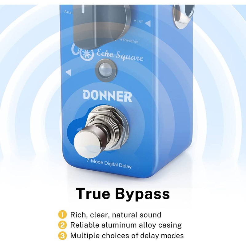 Donner Digital Delay Pedal, Echo Square Delay Guitar Pedal, 7