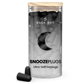 SnoozePlugs - 60 Pairs of Soft Foam Earplugs for Sleeping – Slow-Rebound Ear Plugs in Jar with Wood Lid (Black)