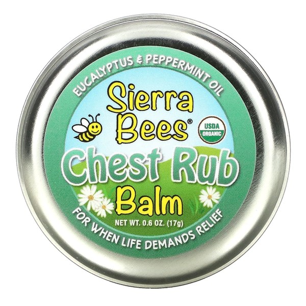 Sierra Bees Chest Rub Balm Beeswax Balm to Help Relieve Nasal & Chest Congestion - with Menthol, Shea Butter, & Soothing Aromatics - Cruelty Free, Non-GMO - 0.6 oz - Eucalyptus & Peppermint