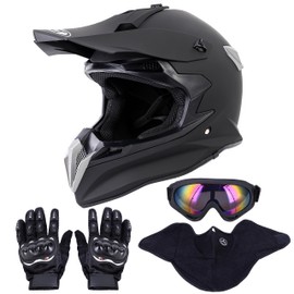 OUMURS Adult Dirt Bike Helmet with Goggles Gloves & Mask Adjustable Sun Visor Motorcycle Adult ATV Helmet Off-Road Motocross Downhill Moped MX BMX for Unisex-Adult-Matte Black-188, M