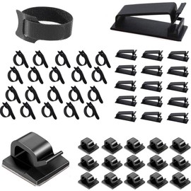 Lumbor37 Clips Organizador de Cables Autoadhesivo, 50 Piezas Clips Adhesivos para Cables, Soportes de Cable Autoadhesivos, Administración de Cables Autoadhesivos