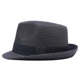 Sandy Ting Kids Boys Girls Summer Panama Straw Fedora Hat Short Brim Beach Sun Cap (Black)