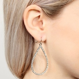Sparkly Rhinestone Lightweight Geometric Hoop Drop Earrings - Teardrop, Pear, Oval, Marquise, Circle, Multi Cubic Crystal, Acrylic Pearl Dangles (Teardrop - Silver)