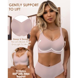 HORISUN Comfortable Wirefree Bras - Full Coverage Wireless Bras with Support and Lift (Pink Large)
