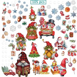 LAMBOCK 105 PCS Gnome Stickers | Christmas Window Clings for Glass Windows | Double Sided Static Window Decals for Glass Windows | 9 Sheets Reusable Window Stickers | Merry Christmas Stickers