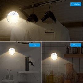 AMIR Mini Motion Sensor Light Battery-Powered, Cordless Stick-on LED Night Light, Wall Light, Closet Lights, Safe Lights for Stairs, Hallway, Bathroom, Kitchen, Cabinet (Pack of 4 - Warm White)