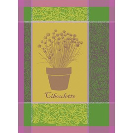 Garnier Thiebaut Ciboulette Menthol (Potted Chives) French Kitchen Towel 22"x30", Cotton, Jacquard
