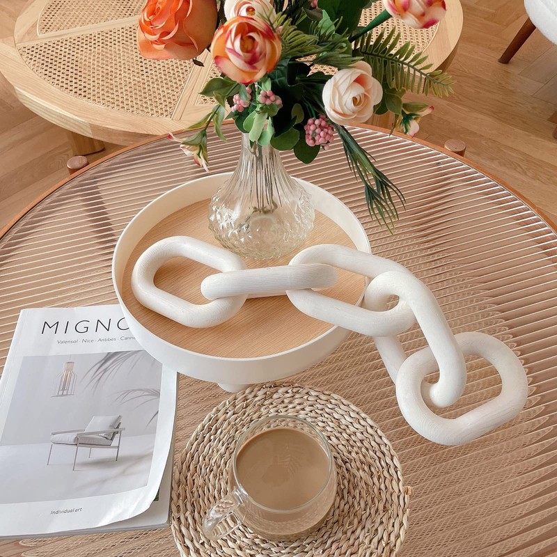 HMASYO White Wood Chain Link Decor, 5-Link Wooden Decorative Chain