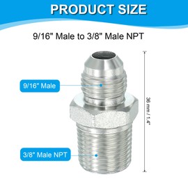 PATIKIL Hex Reducing Nipple Connectors Pipe Adapter 9/16" Male 37° Flare JIC x 3/8" Male NPT, Pipe Fitting Reducer Nipple Adapter Plated Steel Hydraulic Fitting