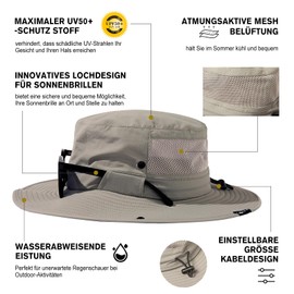 TOP-EX XL/XXL Sun Hat Men's Waterproof Sun Protection Hat with Sunglasses Holder Wide Brim Outdoor Trekking Hat with Neck Protection Safari Summer Hat Foldable, 94603_Grey