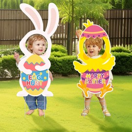 KOYILTD 2 Pcs Easter Face Yard Decorations Easter Standable Yard Signs with Stakes Easter Bunny and Chick Lawn Decorations Funny Easter Photo Props for Garden Yard Lawn (Lovely)