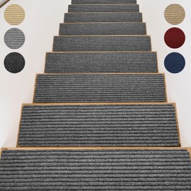 OXKVPVF Stair Treads for Wooden Steps - Non Slip Stairs Carpet Tape Peel and Stick with Double Adhesive Tape Set of 15 Stripe- Grey