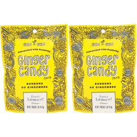 LEMON Ginger Candy Chews (2-Pack)- (2) Gem Gem 5oz Bags - All-Natural, Non-GMO, Gluten Free, Vegan, Real Indonesian Kettle Cooked Ginger | The perfect chewy sweet with a kick!