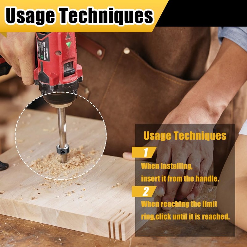 Depth Stop Drill Bit,Stop Collar Set Includes 1/8”, 3/16”, 1/4”,