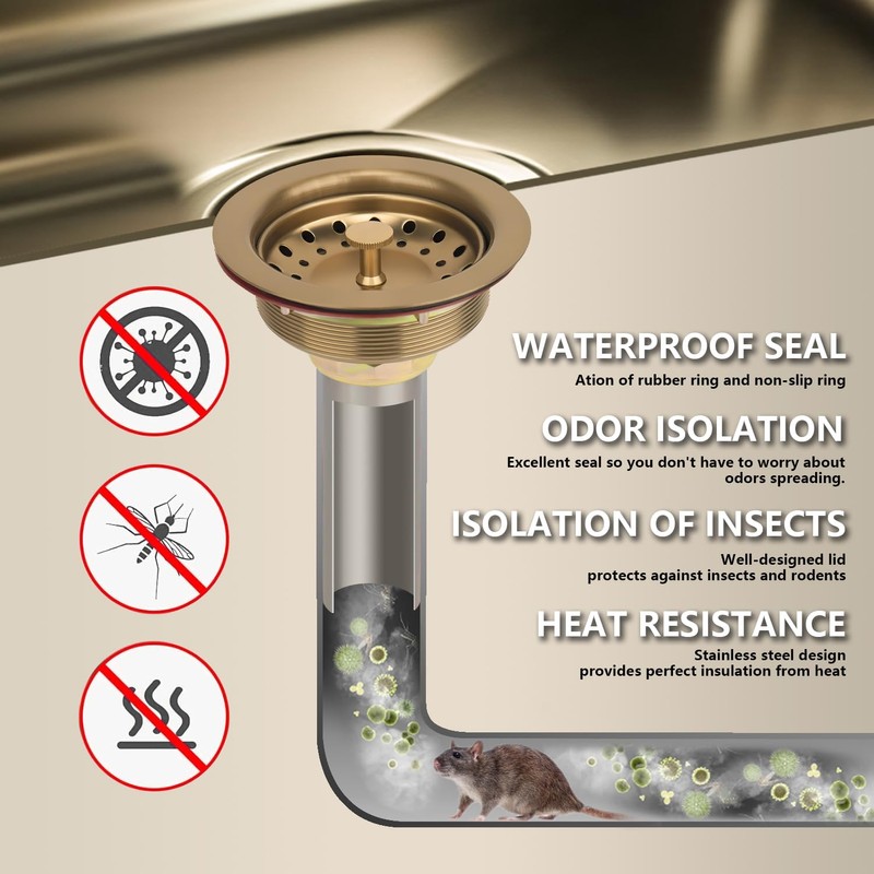 Uni-Green Champagne Bronze Kitchen Sink Drain for Standard 3-1/2 inch