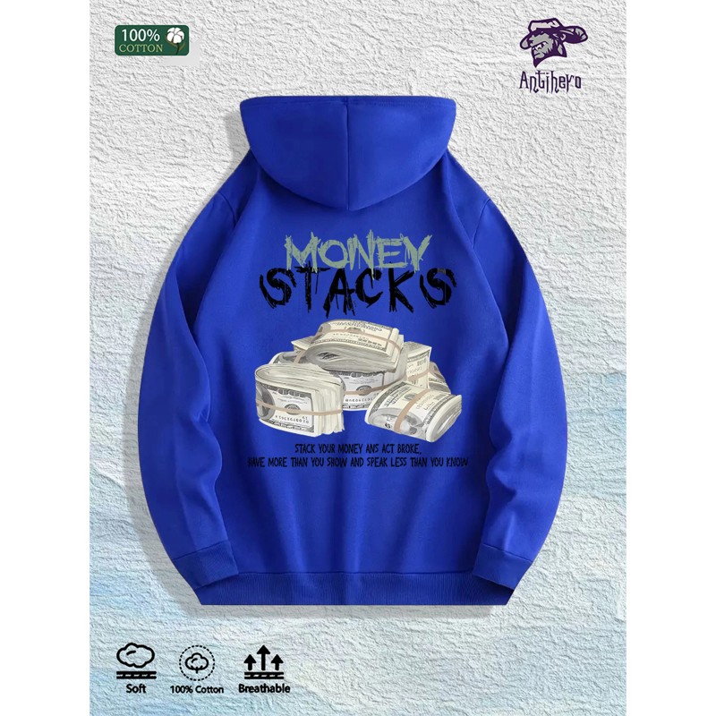Money Stacks Graphic Hoodie 100% Cotton US Warehouse 7 ColorsColor: